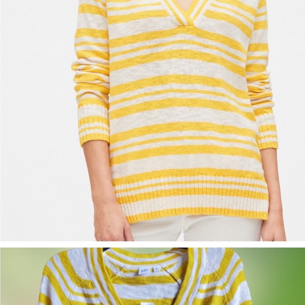 GAP Women's V-Neck Cotton Sweater in Yellow and Cream Stripes